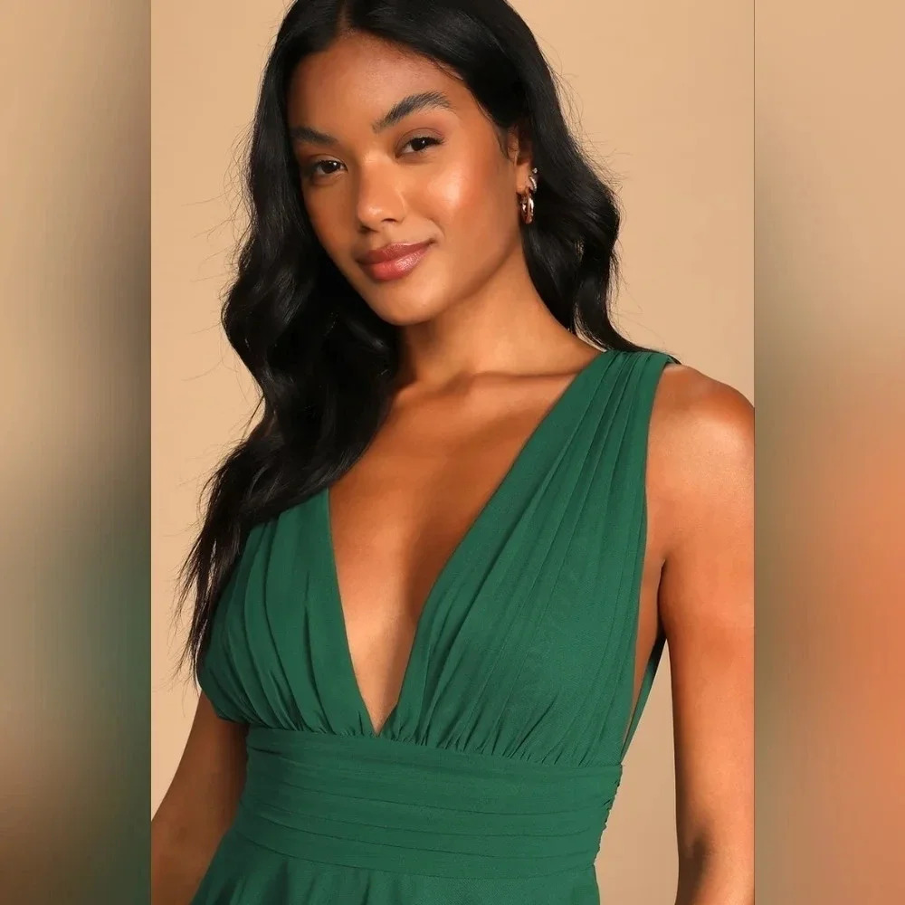 Lulus Amazing Evening Hunter Green Tiered Maxi Dress Size M Wedding Party Formal - Picture 4 of 10